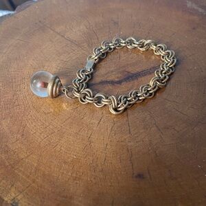 Vintage Gold Tone Chain Bracelet with Glass Charm
